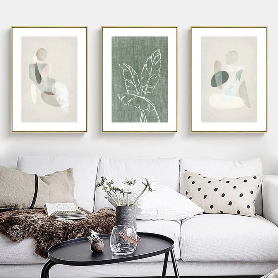 Wall Art 40cmx60cm Abstract body and leaves 3 Sets Gold Frame Canvas - Image 2