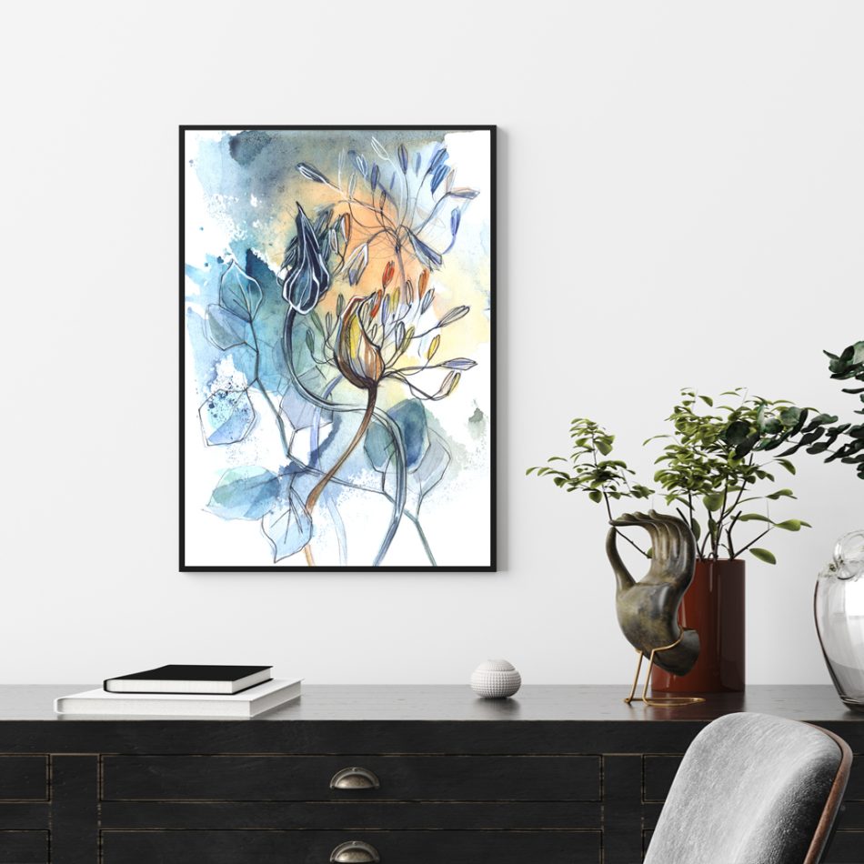 Wall Art 40cmx60cm Watercolor Style Abstract Flower 3 Sets Black Frame Canvas - Image 3
