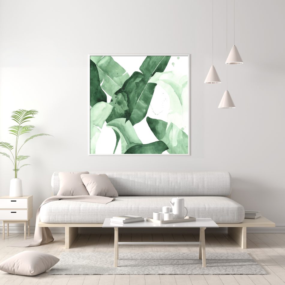 Wall Art 60cmx60cm Tropical Leaves Square Size White Frame Canvas - Image 3