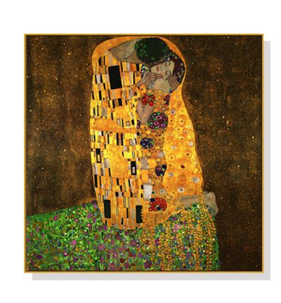Wall Art 60cmx60cm Kissing by Gustav Klimt Gold Frame Canvas