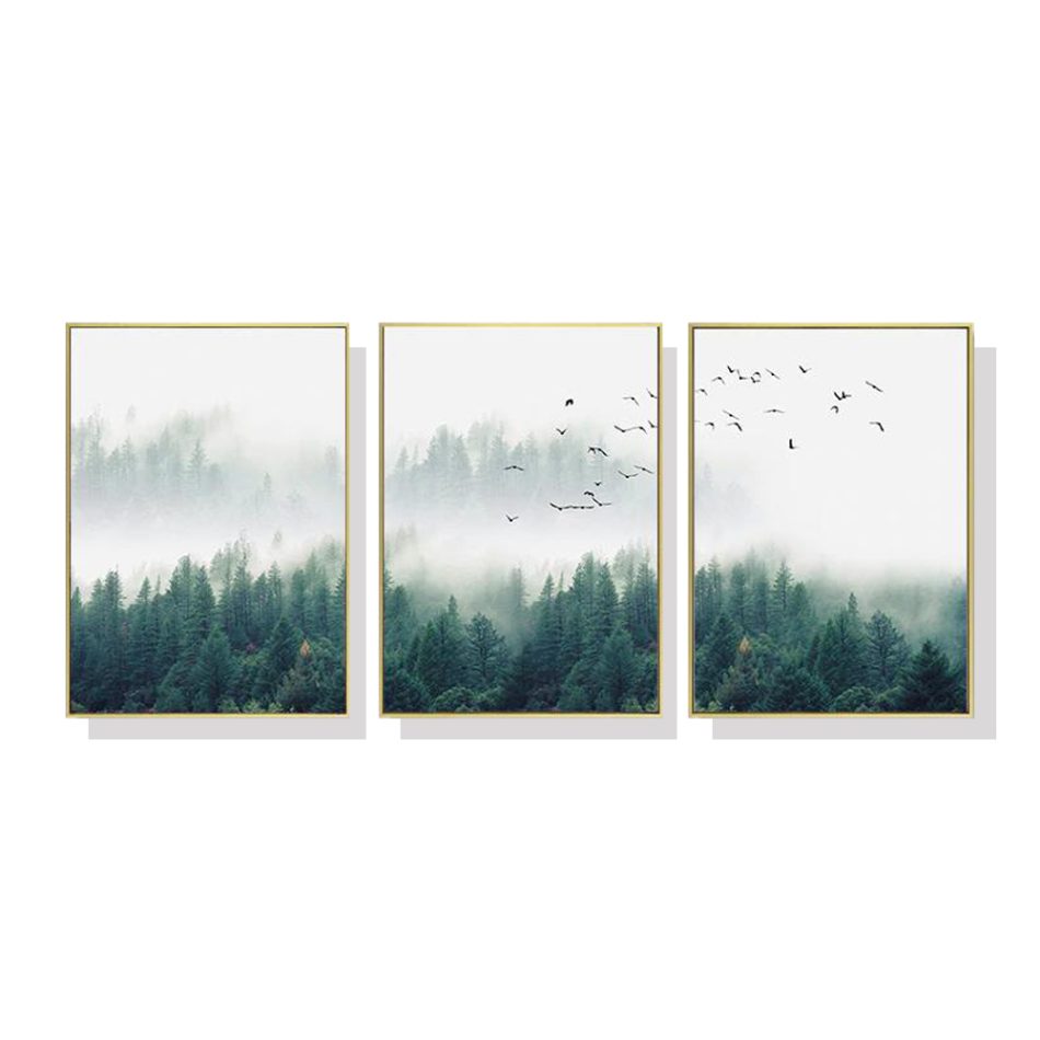 Wall Art 60cmx90cm Mystical Forest  3 Sets Gold Frame Canvas - Image 2