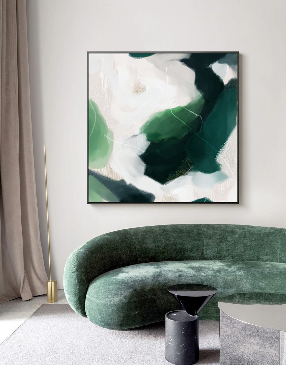 Wall Art 70cmx70cm French Abstract Green Black Frame Canvas - Image 2