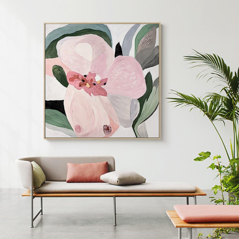 Wall Art 70cmx70cm Floral Hand Painting Style Wood Frame Canvas - Image 2