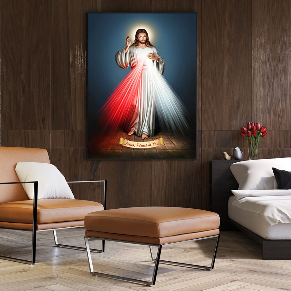 Wall Art 60cmx90cm Jesus Divine Mercy I Trust In You Black Frame Canvas - Image 3