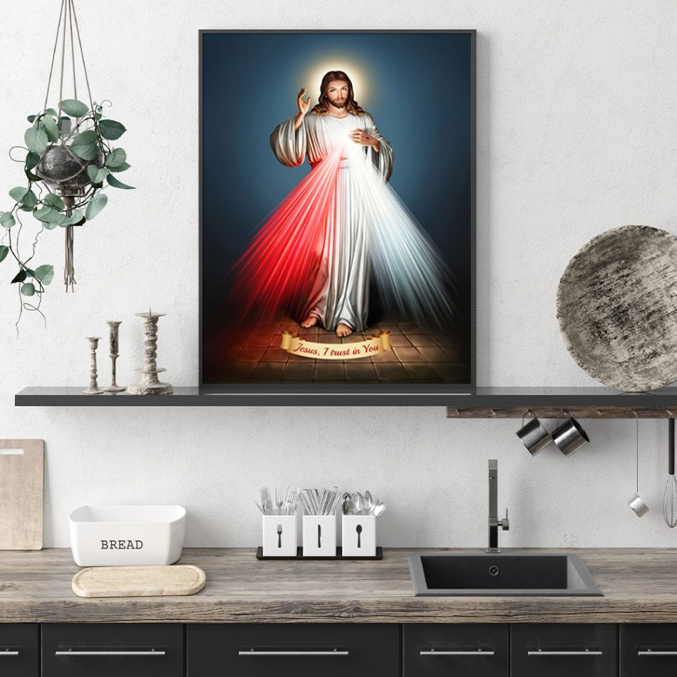 Wall Art 60cmx90cm Jesus Divine Mercy I Trust In You Black Frame Canvas - Image 4