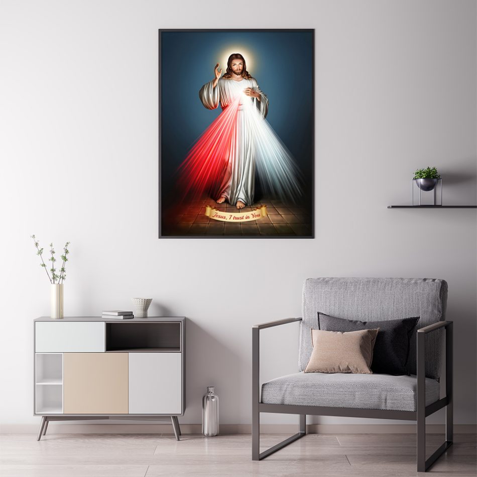 Wall Art 60cmx90cm Jesus Divine Mercy I Trust In You Black Frame Canvas - Image 2