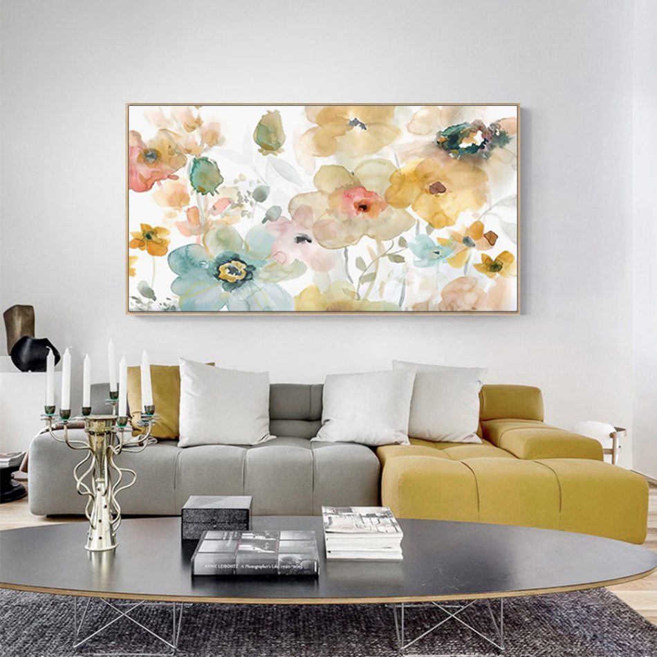 Wall Art 40cmx80cm Floral Watercolor Style Wood Frame Canvas - Image 2