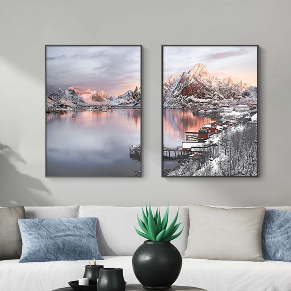 Wall Art 60cmx90cm Nordic Norway 2 Sets Black Frame Canvas - Image 2