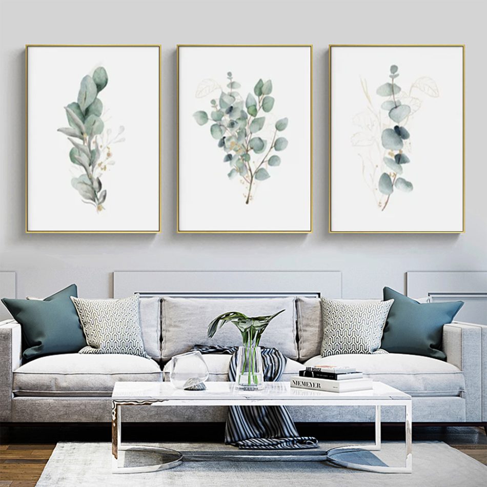 Wall Art 50cmx70cm Eucalyptus Plant 3 Sets Gold Frame Canvas - Image 2