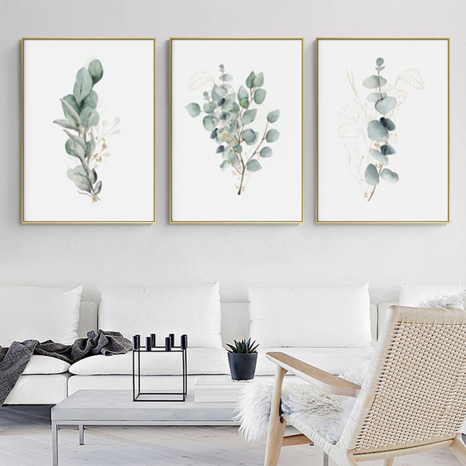 Wall Art 50cmx70cm Eucalyptus Plant 3 Sets Gold Frame Canvas - Image 3