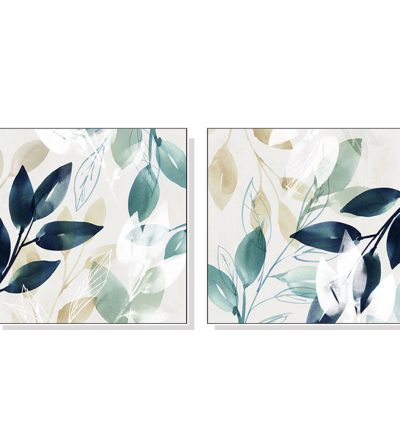 Wall Art 50cmx50cm Watercolour style leaves 2 Sets White Frame Canvas