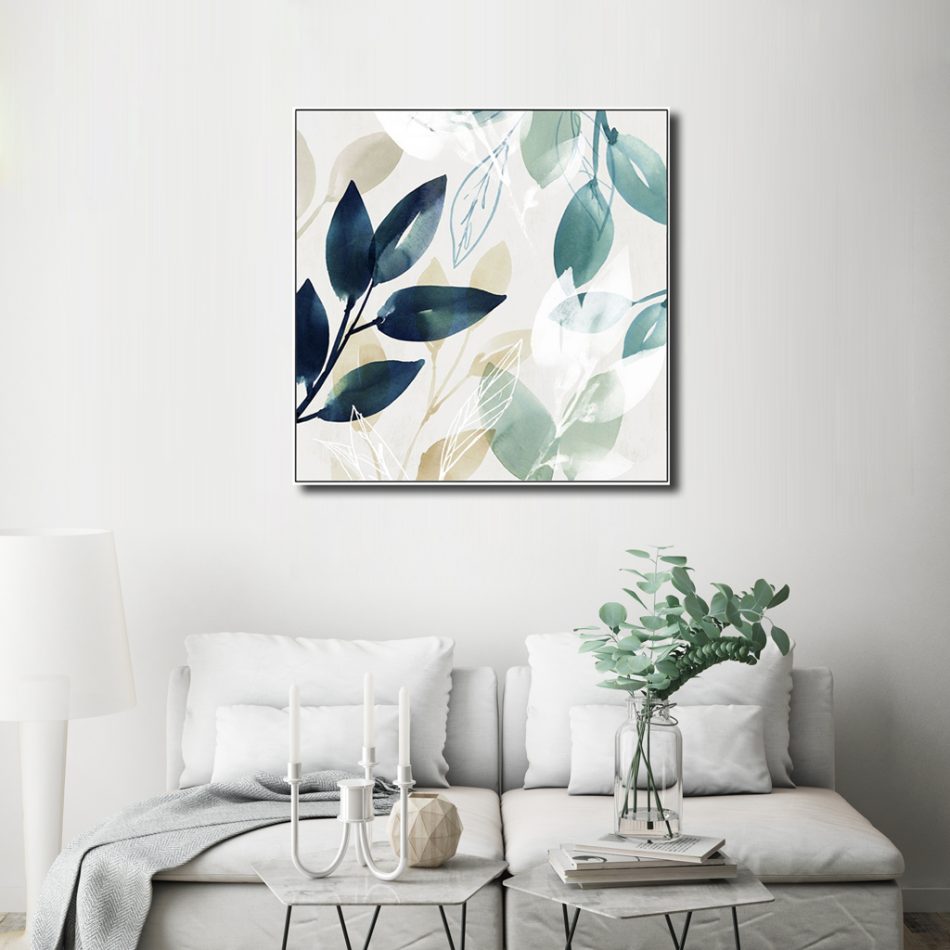 Wall Art 60cmx60cm Watercolour style leaves 2 Sets White Frame Canvas - Image 3