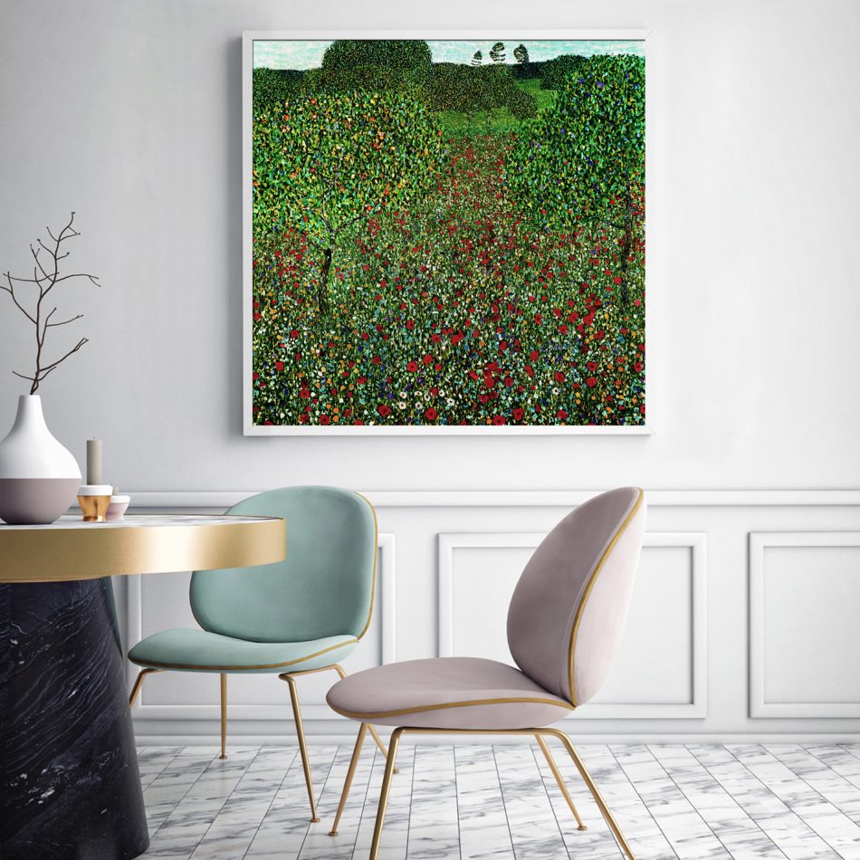 Wall Art 50cmx50cm Field of Poppies by Gustav Klimt White Frame Canvas - Image 3