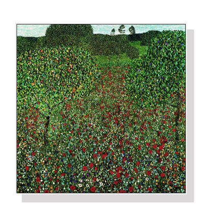 Wall Art 60cmx60cm Field of Poppies by Gustav Klimt White Frame Canvas