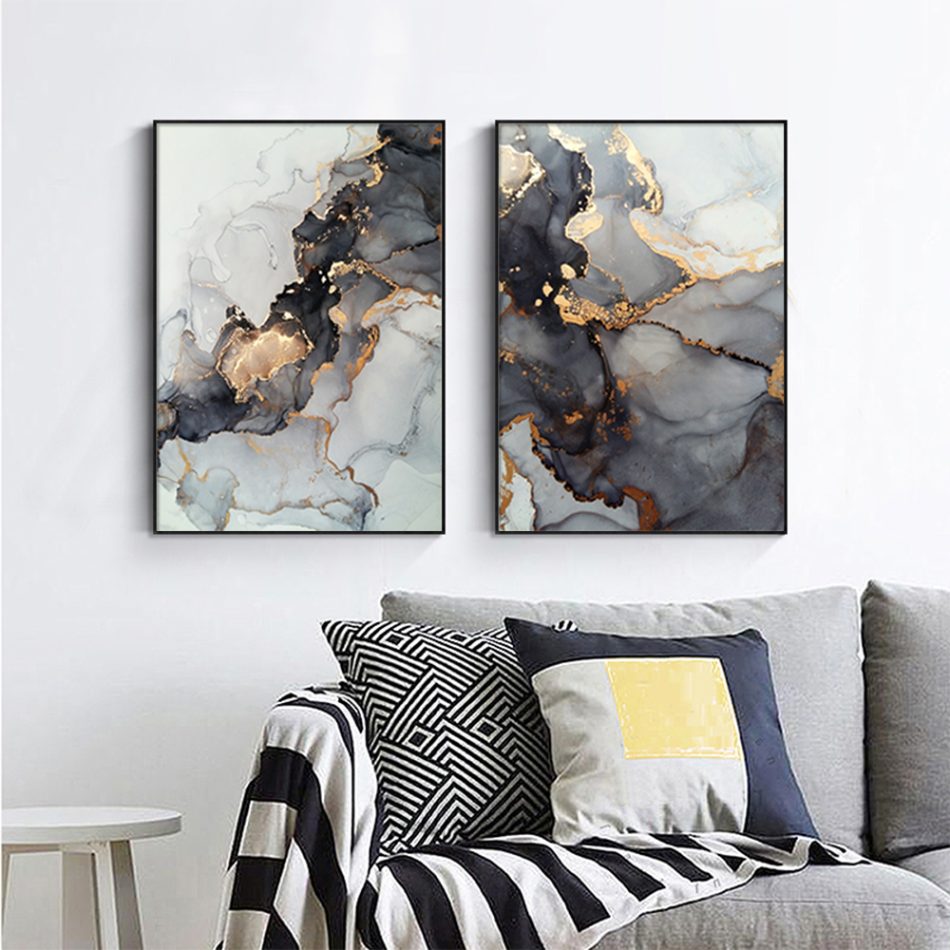 Wall Art 70cmx100cm Black Splash 2 Sets Black Frame Canvas - Image 2