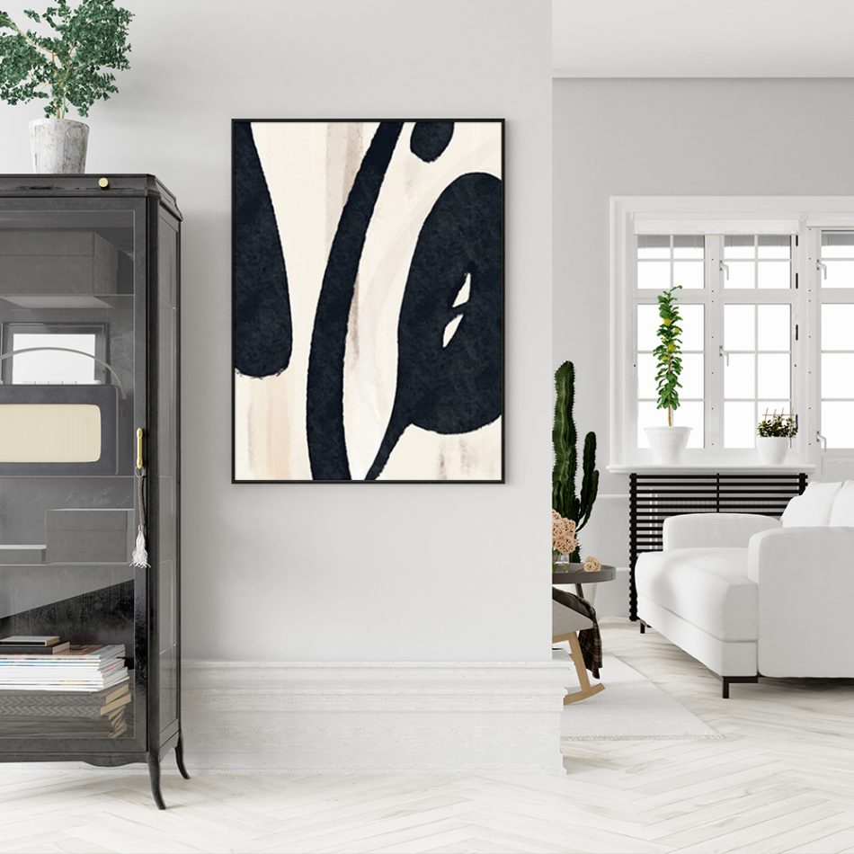 Wall Art 70cmx100cm Black Ink Black Frame Canvas - Image 2