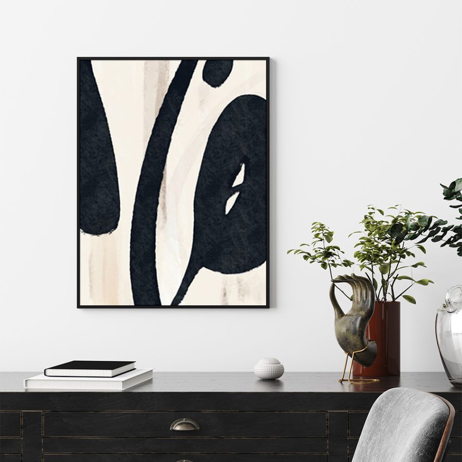 Wall Art 70cmx100cm Black Ink Black Frame Canvas - Image 4