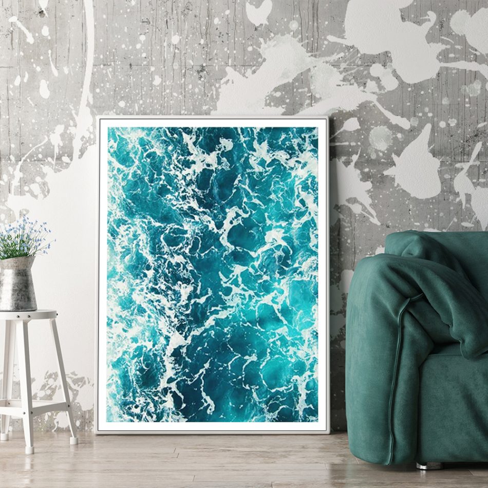 Wall Art 80cmx120cm Blue Ocean White Frame Canvas - Image 2