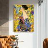 Wall Art 80cmx120cm Lady With A fan By Klimt Gold Frame Canvas - Image 2