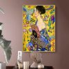 Wall Art 80cmx120cm Lady With A fan By Klimt Gold Frame Canvas - Image 3