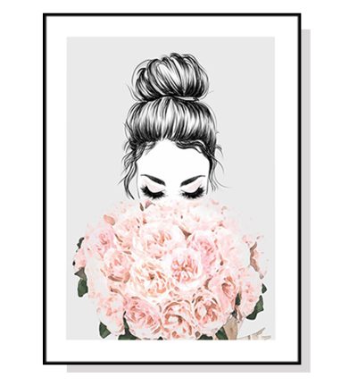 Wall Art 70cmx100cm Roses Girl Black Frame Canvas