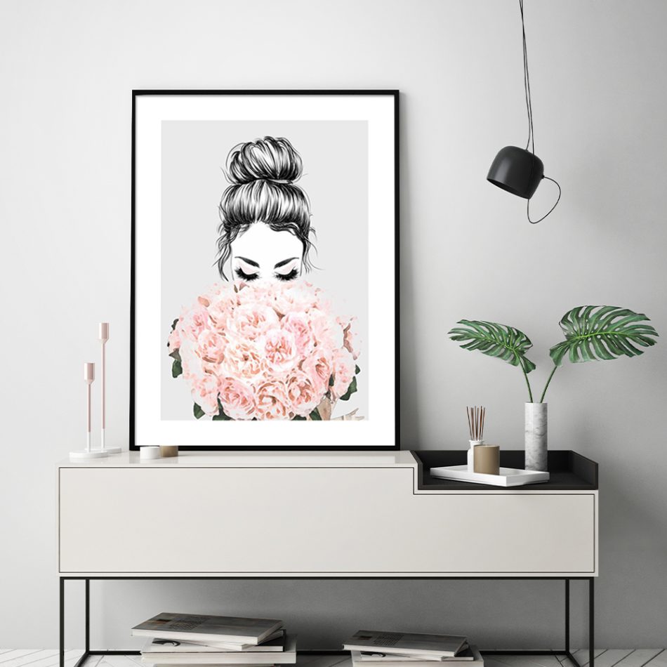 Wall Art 80cmx120cm Roses Girl Black Frame Canvas - Image 2