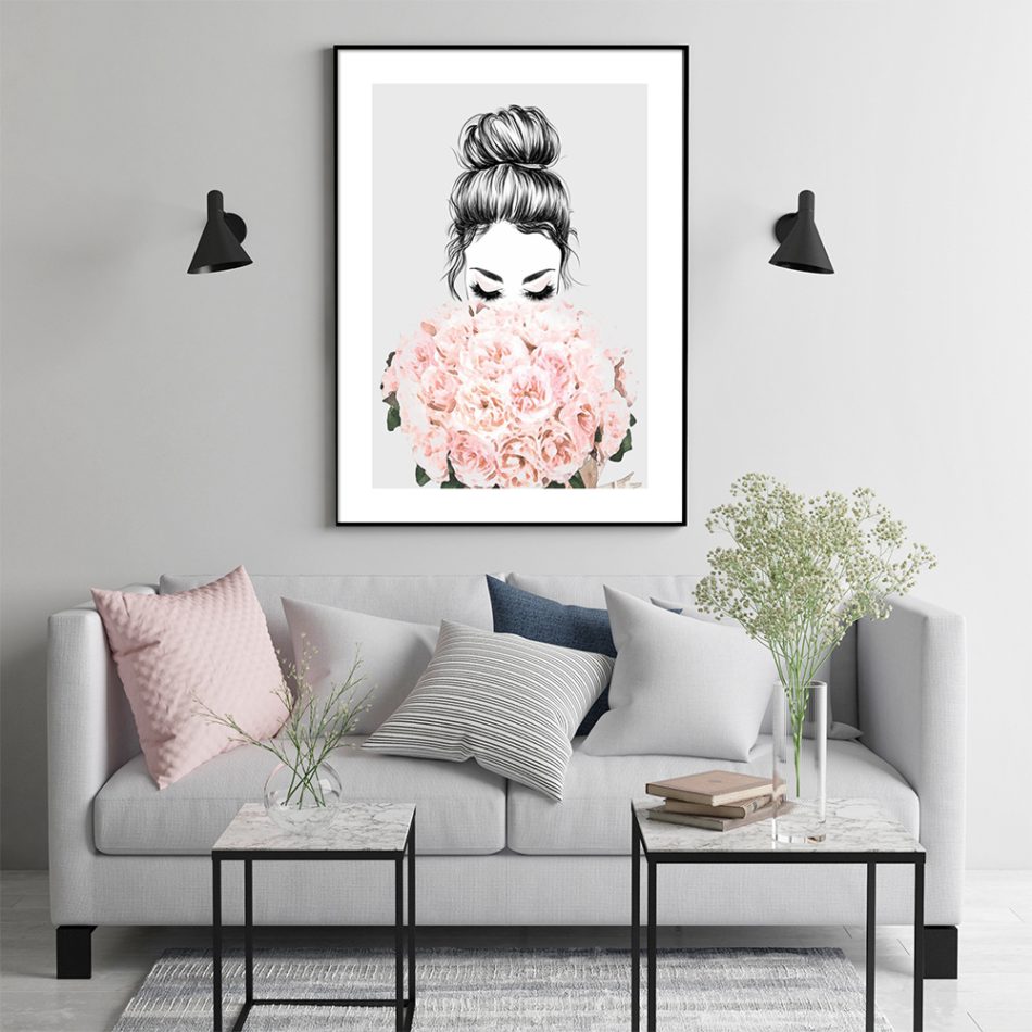 Wall Art 80cmx120cm Roses Girl Black Frame Canvas - Image 3