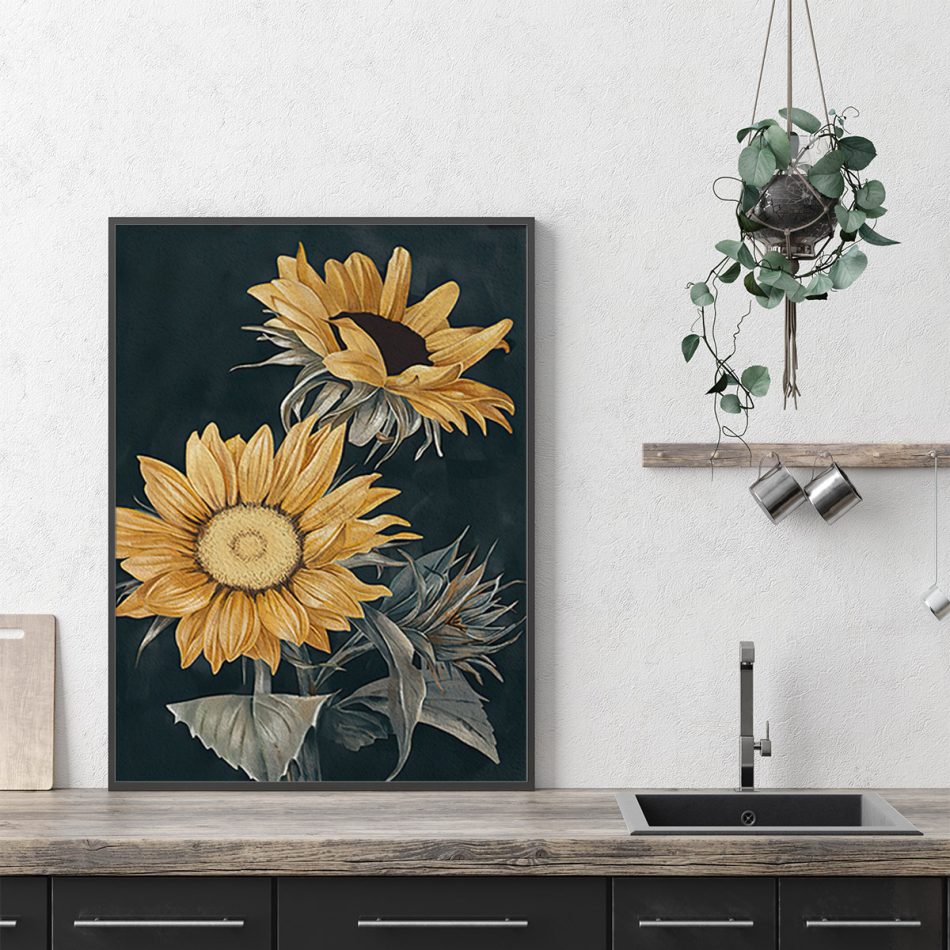 Wall Art 80cmx120cm Sunflowers Black Frame Canvas - Image 2