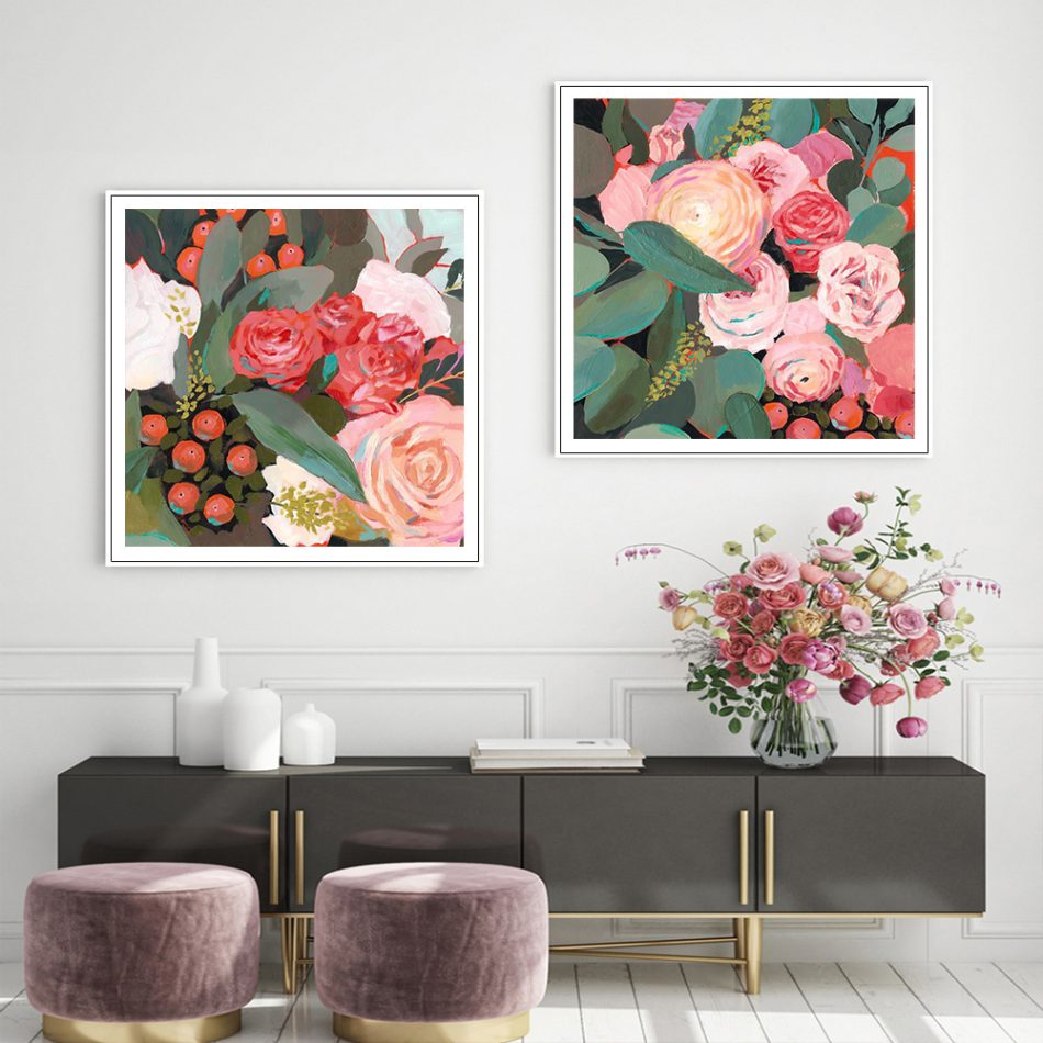 Wall Art 60cmx60cm Eucalyptus Bouquet 2 Sets White Frame Canvas - Image 2