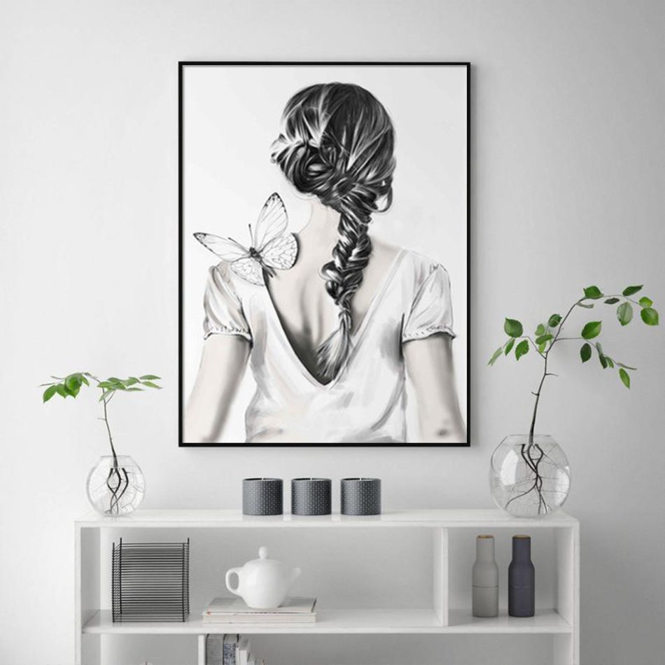 Wall Art 60cmx90cm Woman Back With Butterfly Black Frame Canvas - Image 3