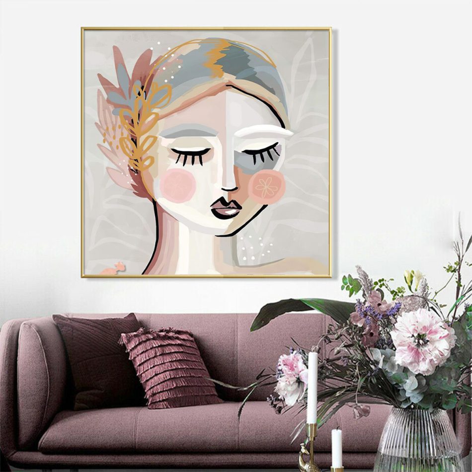Wall Art 50cmx50cm Calm Girl Gold Frame Canvas - Image 4