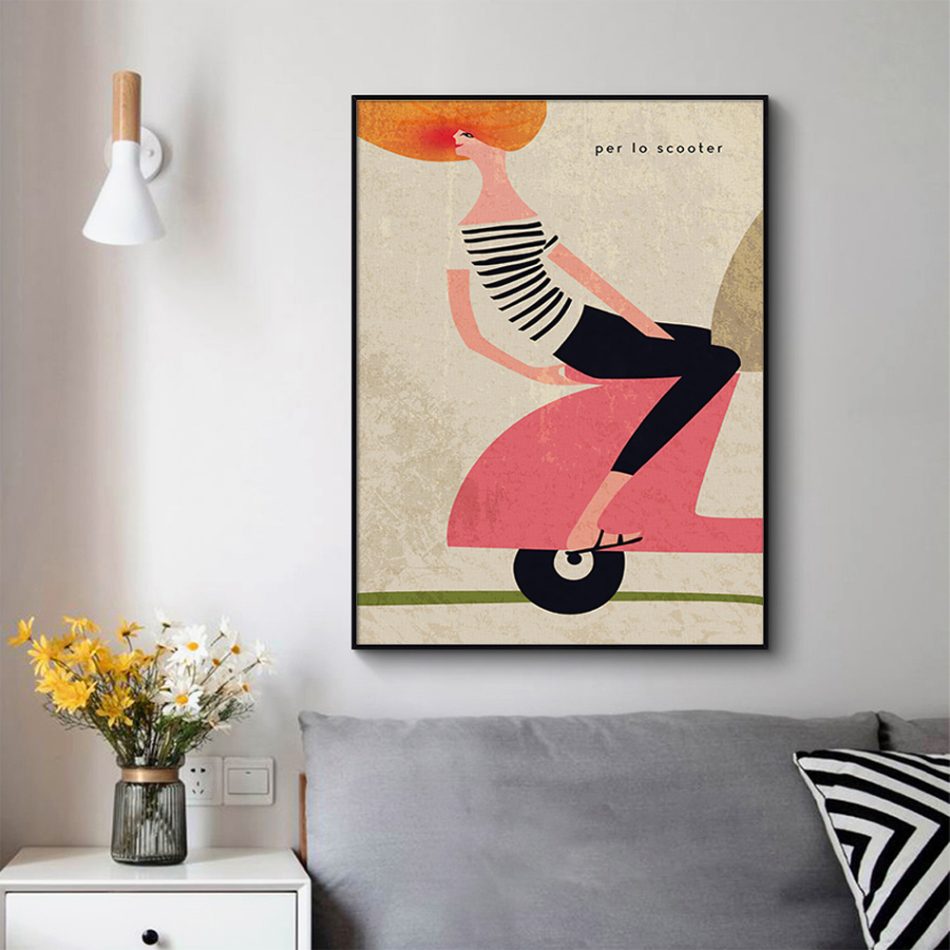 Wall Art 70cmx100cm Scooter Black Frame Canvas - Image 2