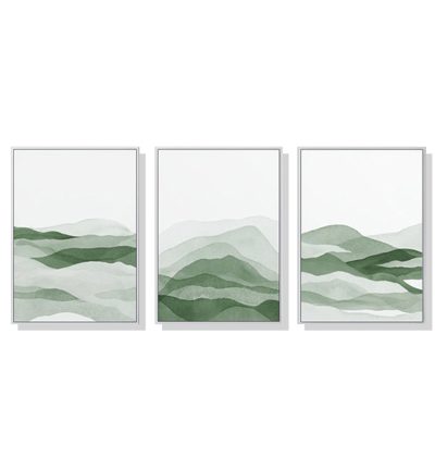 Wall Art 50cmx70cm Sage Green 3 Sets White Frame Canvas