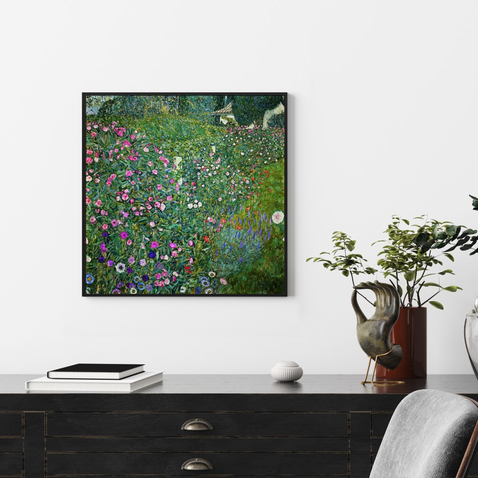 Wall Art 50cmx50cm Italian garden by Gustav Klimt Black Frame Canvas - Image 2