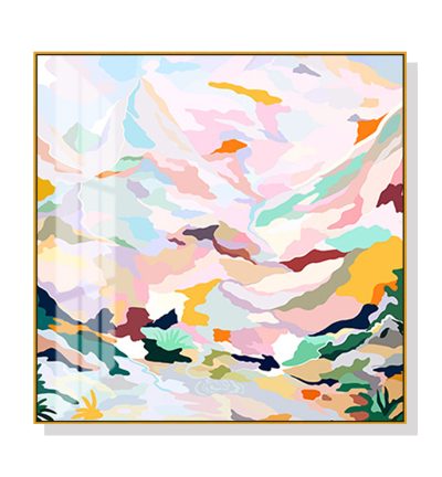 Wall Art 70cmx70cm Abstract Pink Mountain Hand Painted Style Gold Frame Canvas