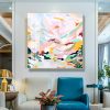 Wall Art 80cmx80cm Abstract Pink Mountain Hand Painted Style Gold Frame Canvas - Image 4