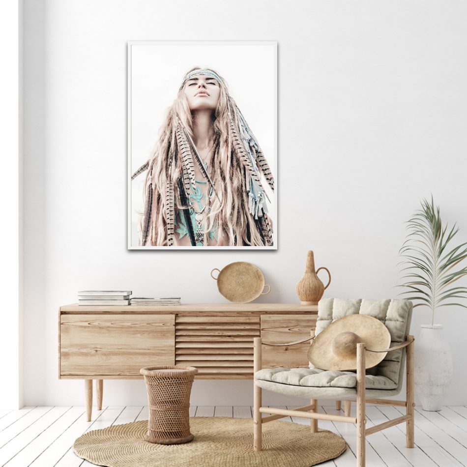 Wall Art 50cmx70cm BOHO Girl White Frame Canvas - Image 2