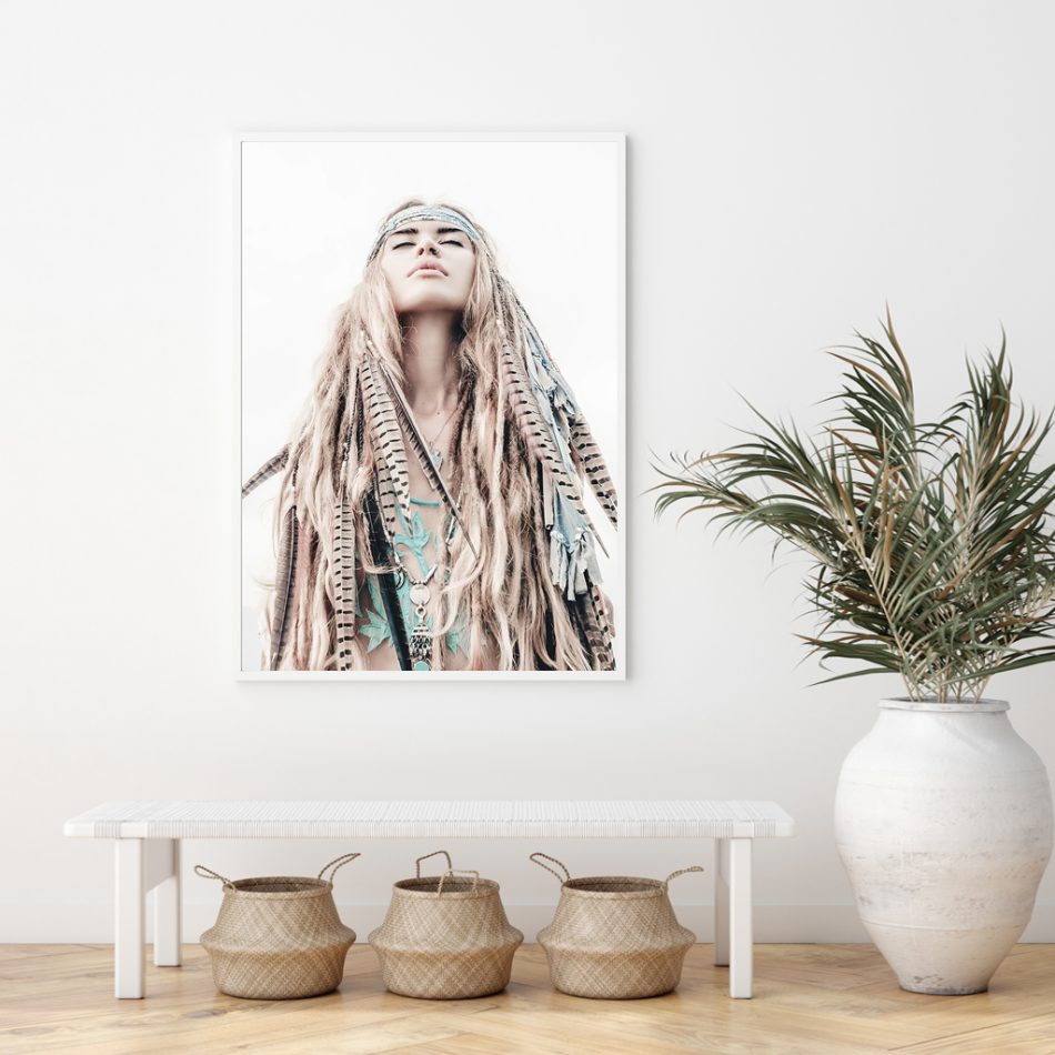 Wall Art 50cmx70cm BOHO Girl White Frame Canvas - Image 3