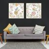 Wall Art 70cmx70cm Floral birds 2 Sets Gold Frame Canvas - Image 3