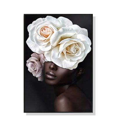 Wall Art 70cmx100cm Flower African Woman Black Frame Canvas
