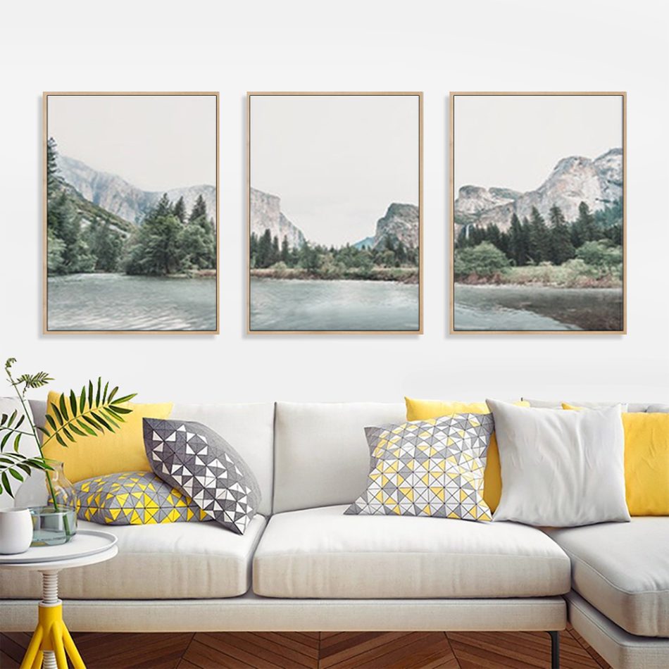 Wall Art 50cmx70cm Yosemite Valley National Park 3 Sets Wood Frame Canvas - Image 2