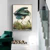 Wall Art 80cmx120cm Great Blue Heron By John James Audubon Black Frame Canvas - Image 2