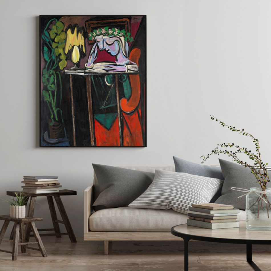 Wall Art 50cmx70cm Reading Girl by Pablo Picasso Black Frame Canvas - Image 3