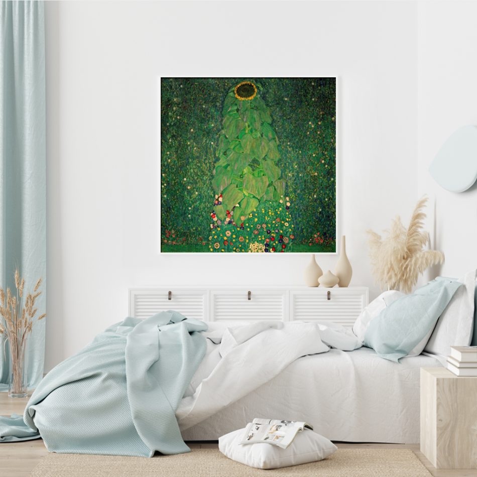 Wall Art 50cmx50cm Sunflower by Gustav Klimt White Frame Canvas - Image 2