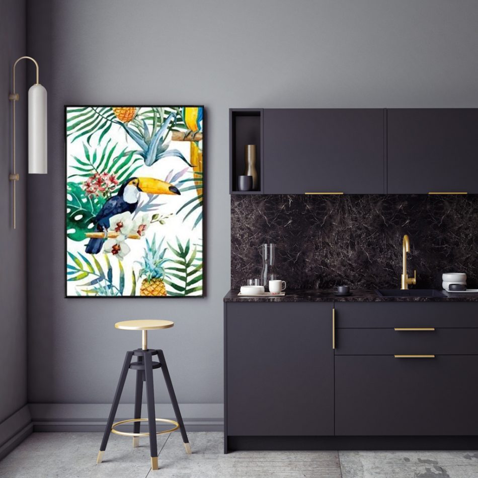 Wall Art 80cmx120cm Toucan plants Black Frame Canvas - Image 2