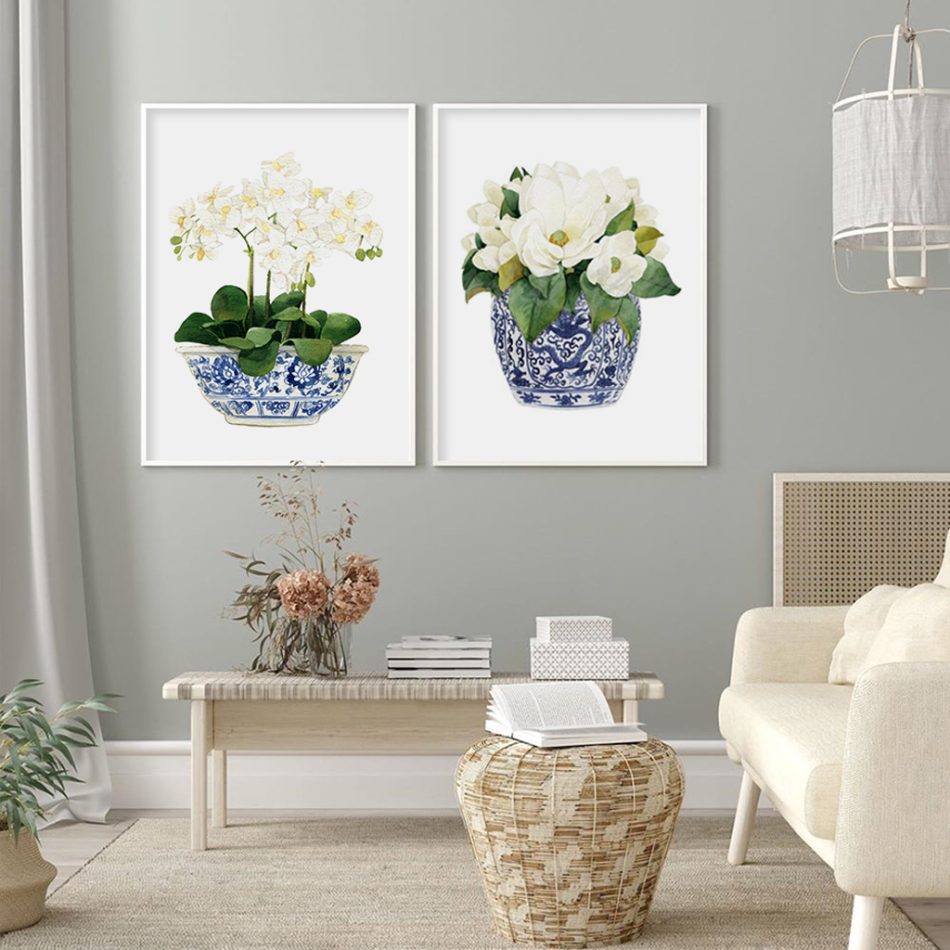 Wall Art 50cmx70cm Elegant Flower 2 Sets White Frame Canvas - Image 2