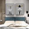 Wall Art 70cmx100cm Girl With Gold Horn 2 Sets Black Frame Canvas - Image 3