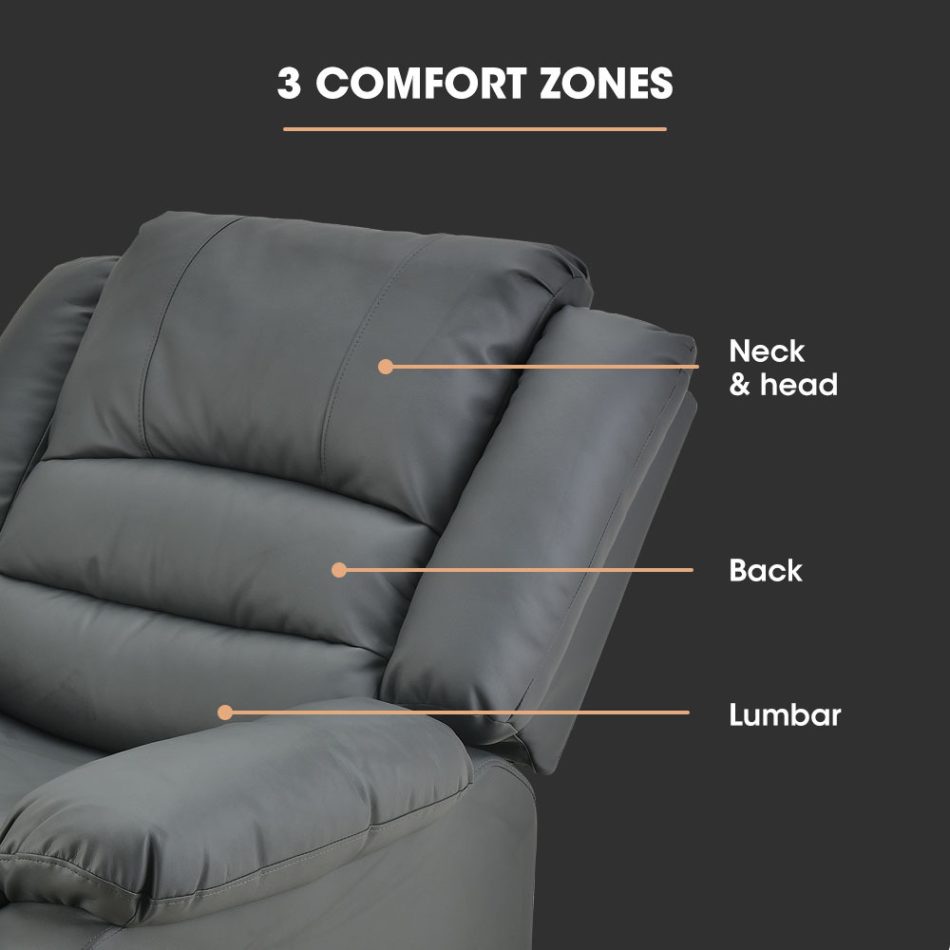 Fortia Luxury Recliner Lounge Chair, Single Faux Leather Armchair, for Home Theatre Cinema, Elderly, Grey - Image 5