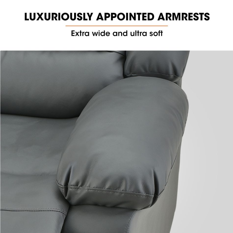 Fortia Luxury Recliner Lounge Chair, Single Faux Leather Armchair, for Home Theatre Cinema, Elderly, Grey - Image 10