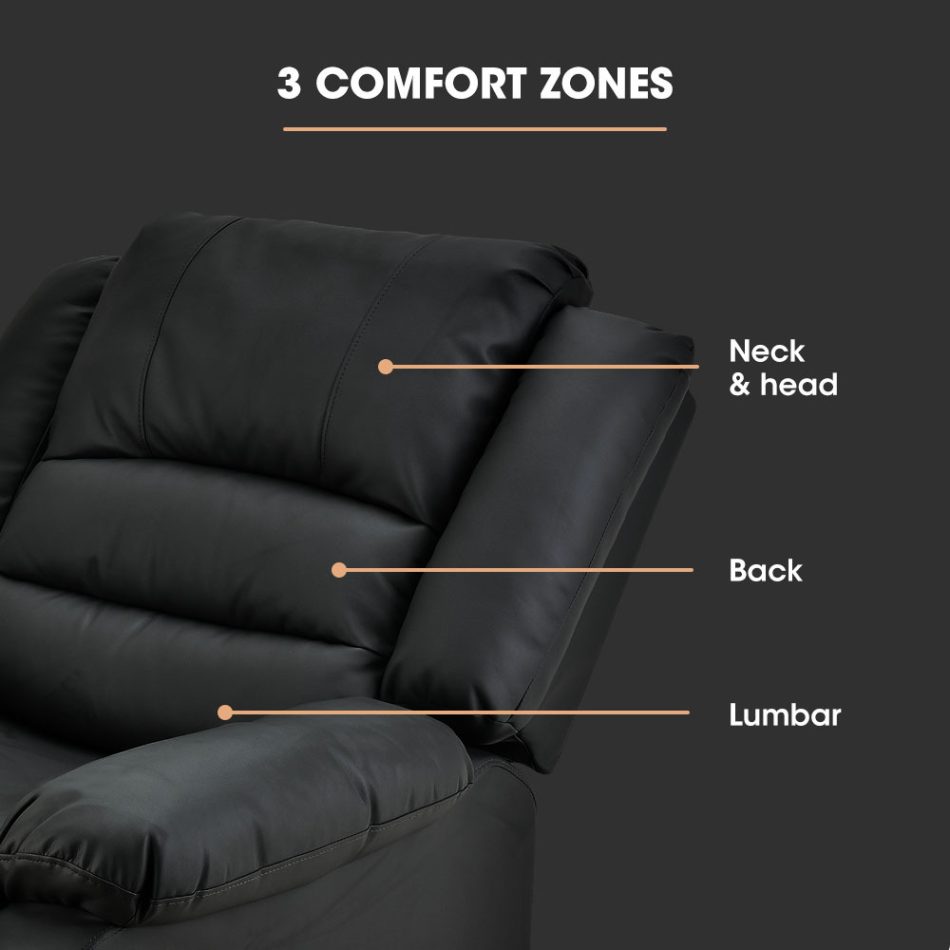 FORTIA Luxury Recliner Lounge Chair, Single Faux Leather Armchair, for Home Theatre Cinema, Elderly, Black - Image 5